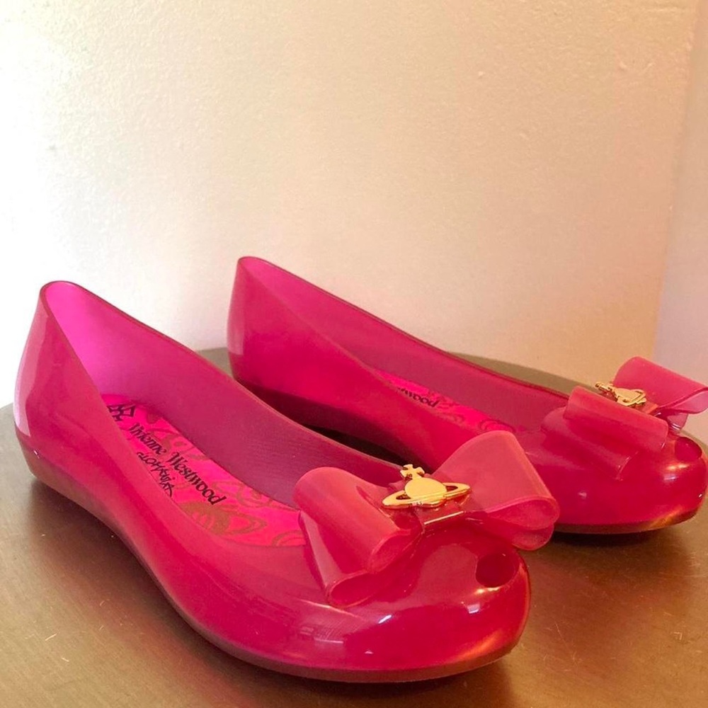 Vivienne Westwood x Melissa Anglomania bowtrim ultragirl orb flat shoes hot pink